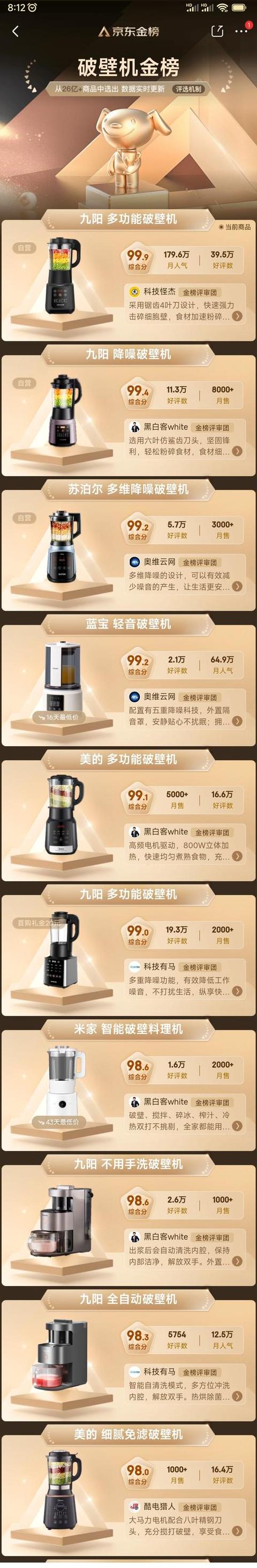十大破壁机排名最好的